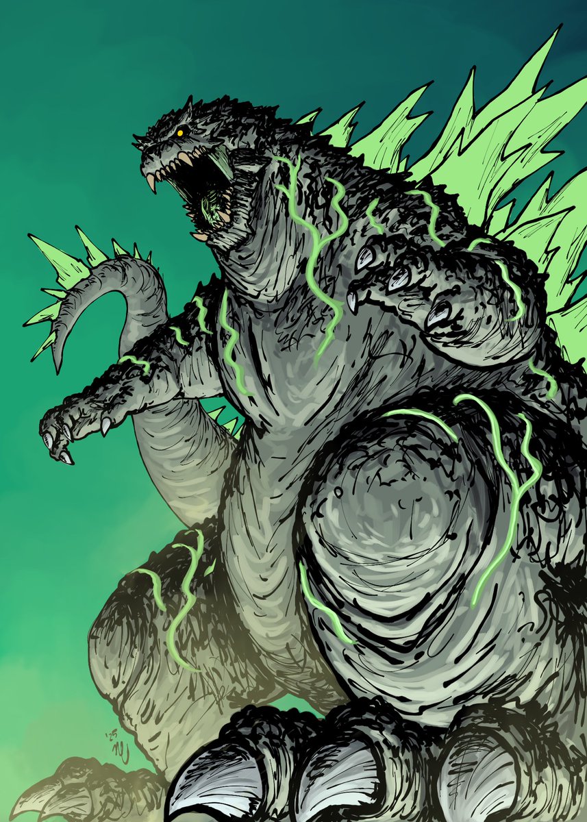 nojoco312's tweet image. sketch of @IDWPublishing ‘s new Kai-Sei Godzilla design! luv that green