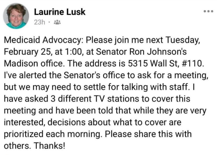 Truth_Intrepid's tweet image. Heads up, Wisconsin! 🧀

First, they came for Medicaid &amp;amp; I did nothing...

Next, will be Medicare &amp;amp; Social Security. 
It's time to #StandUp!
Be at Johnson's office on Tuesday, Feb 25th at 1p.

#BeADisruptor