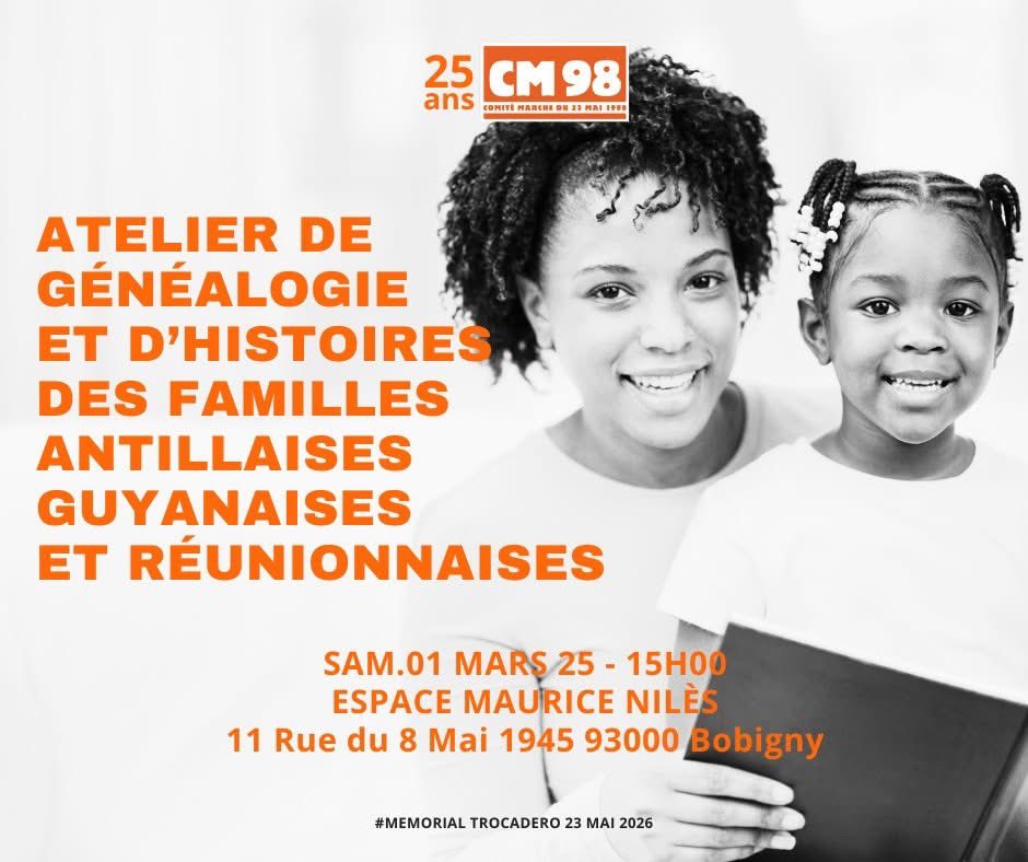 ComiteMarche98's tweet photo. 🔎 Retrouvez vos racines avec la généalogie !

📅 Sam. 1er mars 2025 - 15h
📍 Espace Maurice Nilès, Bobigny

🔍 Atelier gratuit pour explorer votre histoire familiale avec nos bénévoles. Apportez vos actes d’état civil !

💡 Envie d’aller plus loin ? Rejoignez le CM98 ! https://t.co/5NoozwJtAE