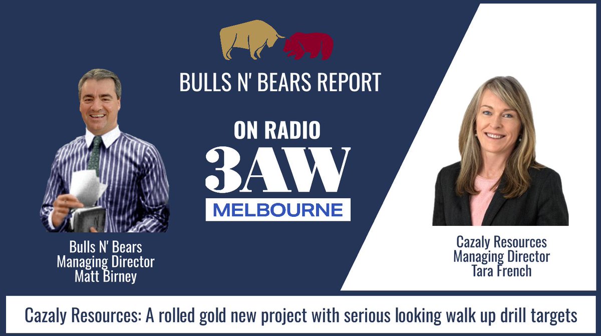 Bulls N' Bears (@bullsnbearswa) on Twitter photo Tune in to <a href="/3AW693/">3AW Melbourne</a> from 1:20pm AEDT to hear <a href="/CazalyLimited/">Cazaly Resources Limited</a> MD Tara French talk about Cazaly’s deal to farm into an unloved gold project that boasts some extraordinary old drill results
Click 3aw.com.au/tag/public-com… from 1:20pm AEDT
$CAZ #CazalyResources #BullsNBearsReport #ASX Tune in to <a href="/3AW693/">3AW Melbourne</a> from 1:20pm AEDT to hear <a href="/CazalyLimited/">Cazaly Resources Limited</a> MD Tara French talk about Cazaly’s deal to farm into an unloved gold project that boasts some extraordinary old drill results
Click 3aw.com.au/tag/public-com… from 1:20pm AEDT
$CAZ #CazalyResources #BullsNBearsReport #ASX