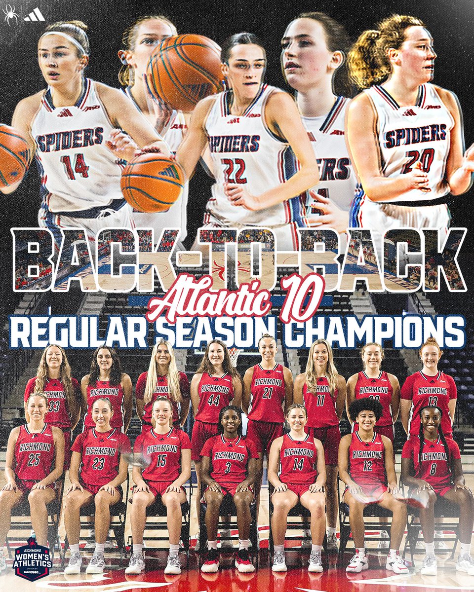 Richmond Womenโs Basketball (@spiderwbball) on Twitter photo ๐๐๐๐-๐๐-๐๐๐๐ ๐๐ท๏ธ
For the first time in program history, Richmond women's basketball is the outright back-to-back <a href="/A10WBB/">Atlantic 10 WBB</a> regular-season champion!
The Spiders add 2024 & 2025 to their title history alongside 1984 & 1990 (CAA)!
#OneRichmond | <a href="/SpiderAthletics/">Richmond Athletics</a> ๐๐๐๐-๐๐-๐๐๐๐ ๐๐ท๏ธ
For the first time in program history, Richmond women's basketball is the outright back-to-back <a href="/A10WBB/">Atlantic 10 WBB</a> regular-season champion!
The Spiders add 2024 & 2025 to their title history alongside 1984 & 1990 (CAA)!
#OneRichmond | <a href="/SpiderAthletics/">Richmond Athletics</a>