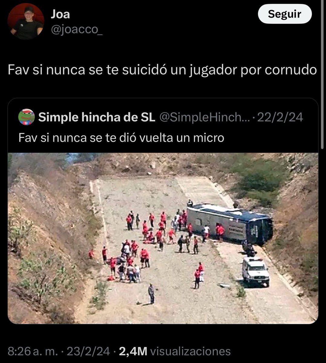 El River - Boca :
-Jaja moriste en Madrid bostero, el 9/12 no se olvida más 😎
-Te fuiste a la B gallina 🤣

El clásico de San Lorenzo y Huracán: