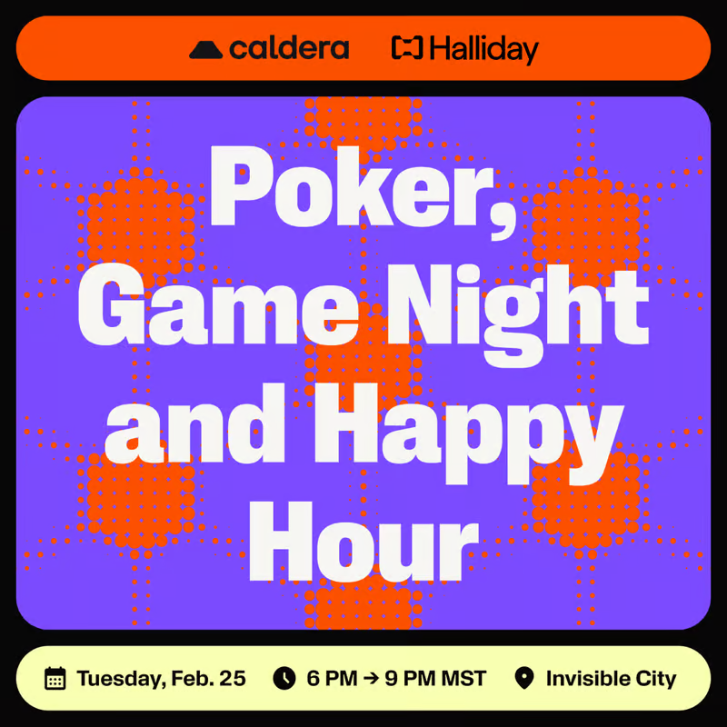 Calderaxyz's tweet photo. Caldera is hosting a happy hour and poker night with @HallidayHQ this Tuesday in Denver.

Sign up now: https://t.co/cQqQA4zqPw https://t.co/nijQVsJZd4