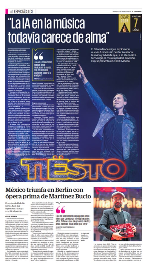 En nuestra portada <a href="/tiesto/">Tiësto</a> habla de la IA en la música, su participación en el EDC 2025 y su regreso a México en junio próximo eluniversal.com.mx/espectaculos/t…