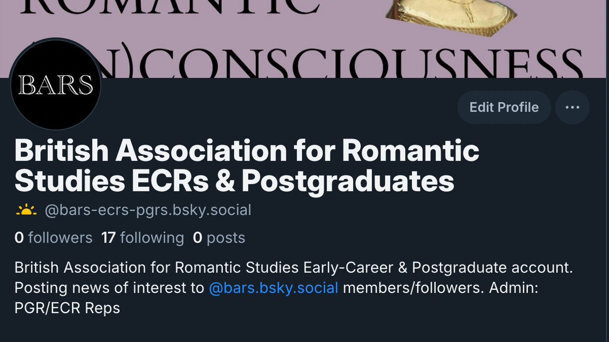 BARS_PGs's tweet image. We&apos;re transitioning away from Twitter/X to Bluesky!

As the British Association for Romantic Studies&apos; official account for early career &amp;amp; postgraduate researchers, follow us on Bluesky for conference updates, news, and more!

bsky.app/profile/bars-e…
