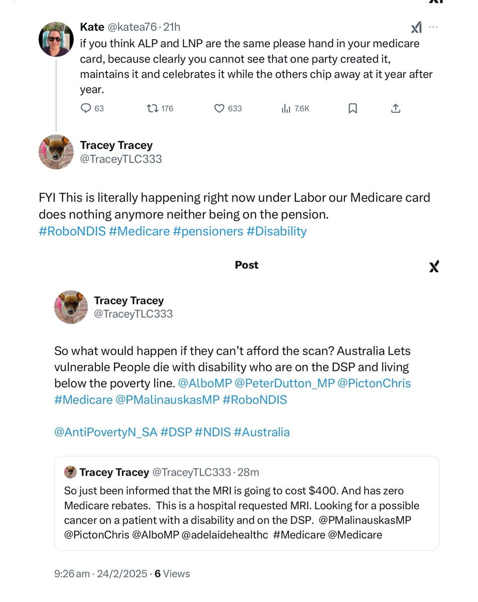 TraceyTLC333's tweet image. To the “Labor Rusted Ons” Labor and Liberals are the Same. 
My child’s Medicare Card Did nothing today. Absolutely Nothing! Pension card did nothing also #Medicare #Ablo #Dutton #Australia #Auspol @AntiPovertyN_SA @AlboMP @PeterDutton_MP