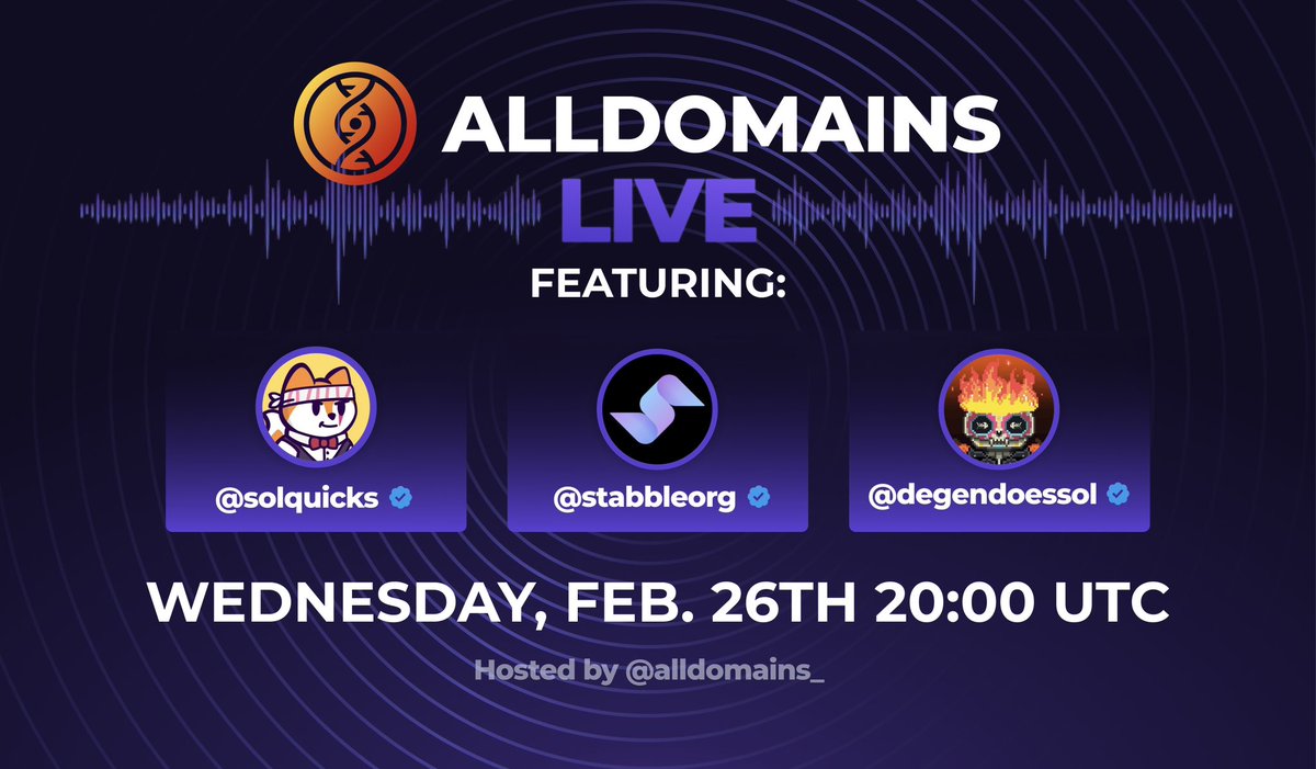 Can’t wait for Wednesday so we get to chat with our friends over at <a href="/stabbleorg/">stabble</a> 🤝

There’s gonna be lots to unpack so join <a href="/solquicks/">quicks | Solflare</a> and <a href="/DegendoesSol/">DegenDoes.skr</a> on this amazing space

🕓 8pm UTC
🔔 Set your reminders below