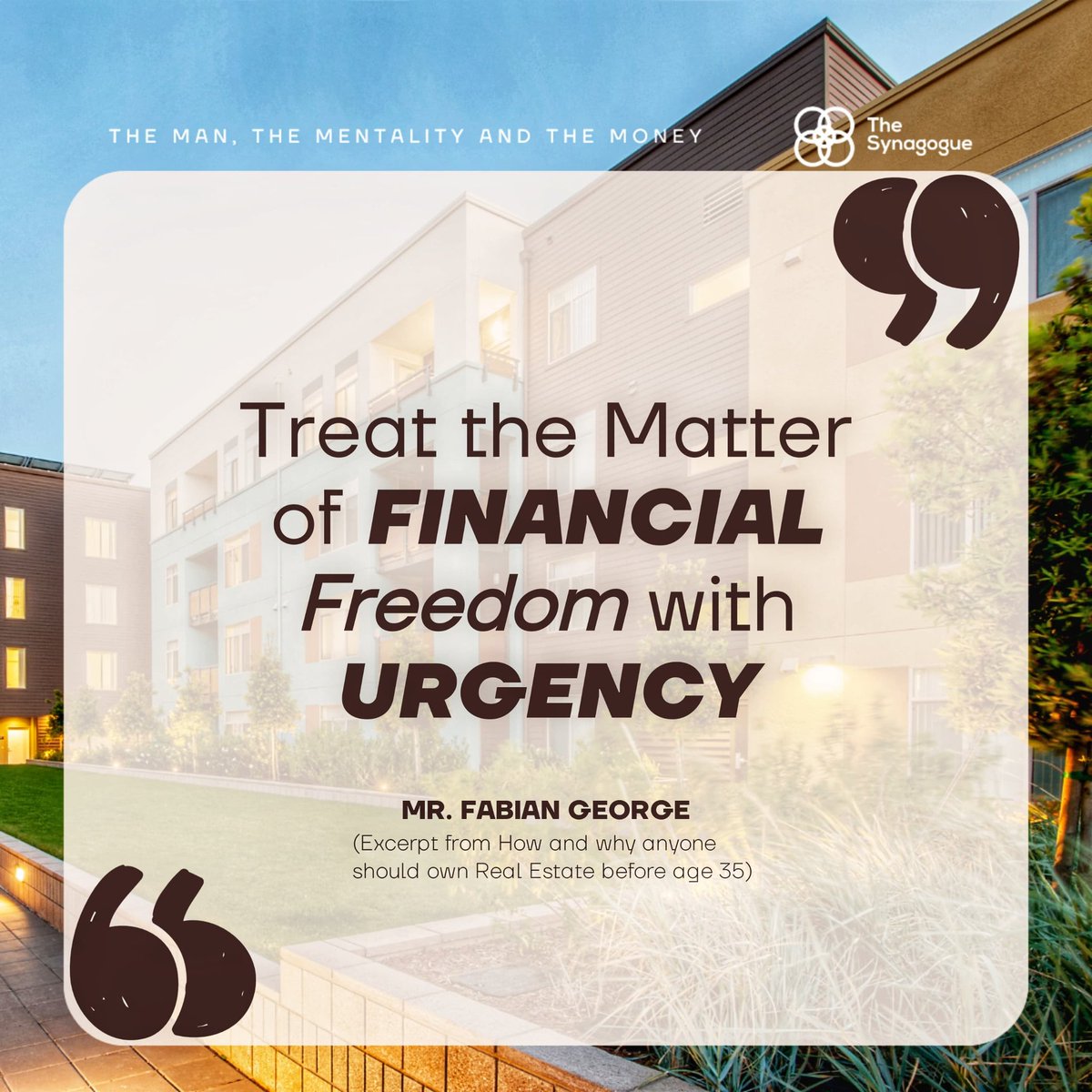 Thesynagogue_'s tweet image. Huge thanks to @Fabian__George for sharing his expertise on real estate ownership before 35!  Below are some of the valuable insights shared. What was your biggest takeaway? Share in the comments! 

#TheManTheMentalityAndTheMoney
#TelegramLive
#Coaching
#RealEstate 

1/2
