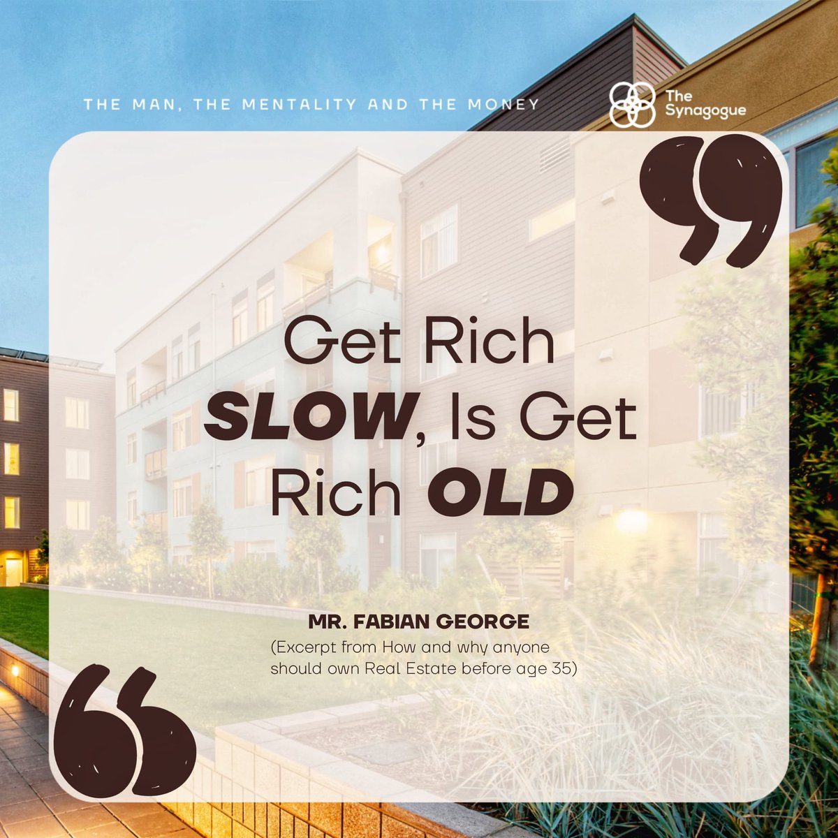 Thesynagogue_'s tweet image. Huge thanks to @Fabian__George for sharing his expertise on real estate ownership before 35!  Below are some of the valuable insights shared. What was your biggest takeaway? Share in the comments! 

#TheManTheMentalityAndTheMoney
#TelegramLive
#Coaching
#RealEstate 

1/2