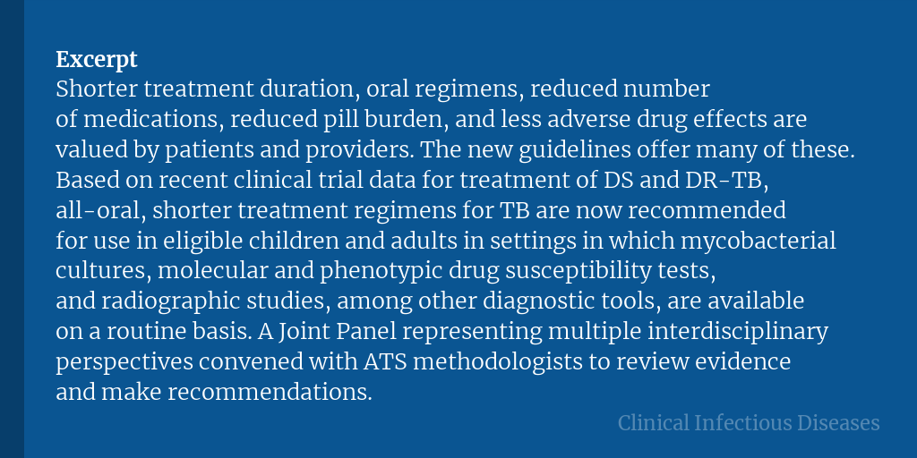 American Thoracic Society/Centers for Disease Control and Prevention/European Respiratory Society/Infectious Diseases Society of America (ATS/CDC/ERS/IDSA) Updated guideline on the treatment of tuberculosis

✅ Just Accepted
🔗 bit.ly/3XAxXLp