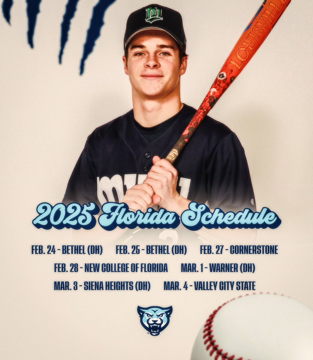 MVNU_Cougars's tweet photo. After a 5-0 fall ball season, @MVNUBaseball begins its spring season down in Florida tomorrow against Bethel University at 10am! The Florida slate wraps up on March 4 against Valley City State!

The full spring schedule can be found at https://t.co/FNhMonbiXc https://t.co/OIWmHL5iuA