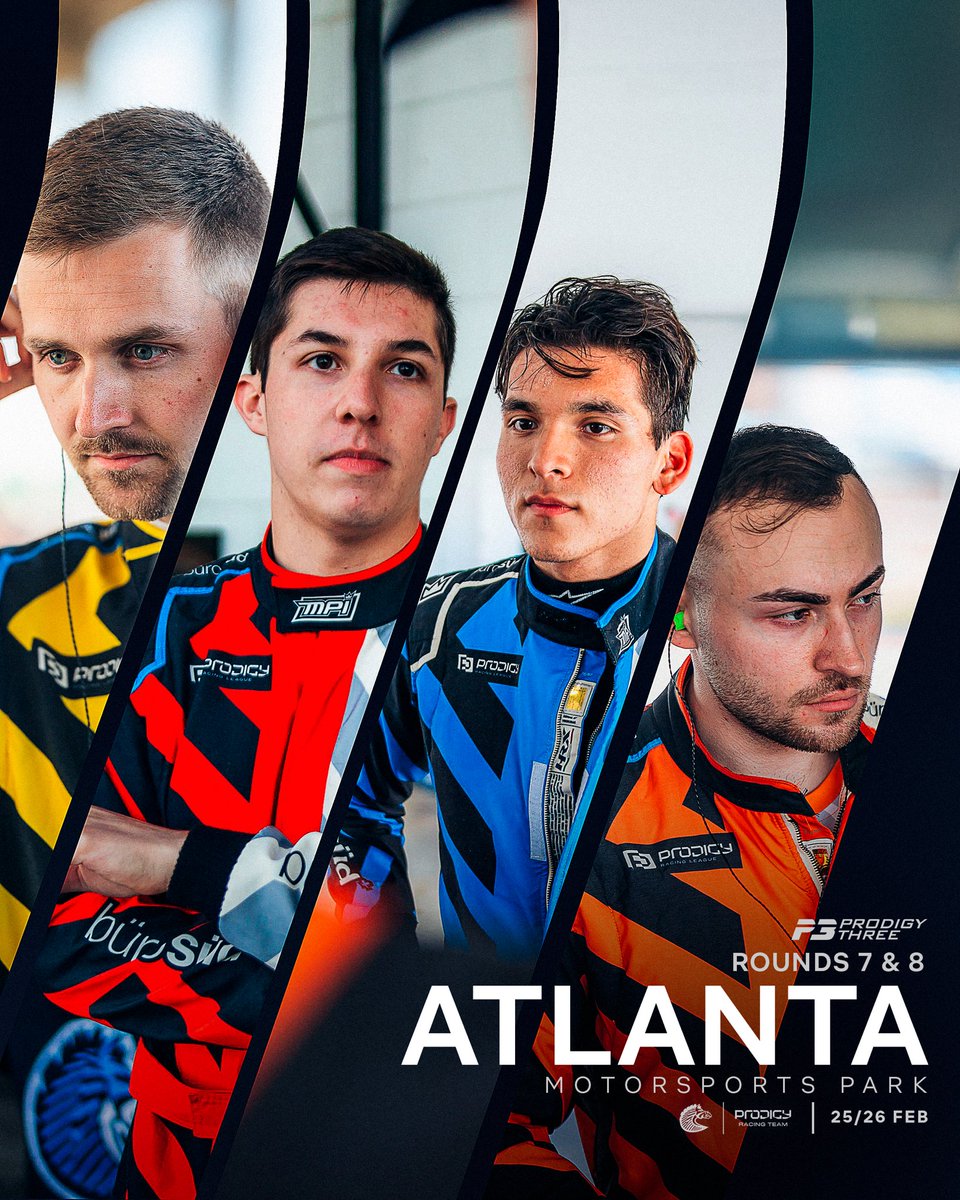 We’re gearing up for the next banger! The Prodigy Racing League is stopping by #ZEBRAtlanta Motorsports Park this Tuesday and Wednesday. 🦓 Our motivation to score big is at 💯!

🟡 <a href="/JvdH_96/">Jan von der Heyde</a> 
🔴 <a href="/GarrettLowe_6/">Garrett Lowe</a> 
🔵 <a href="/vielmaveloce/">Alexandro Vielma</a> 
🟠 <a href="/markopejic14/">Marko Pejic</a>