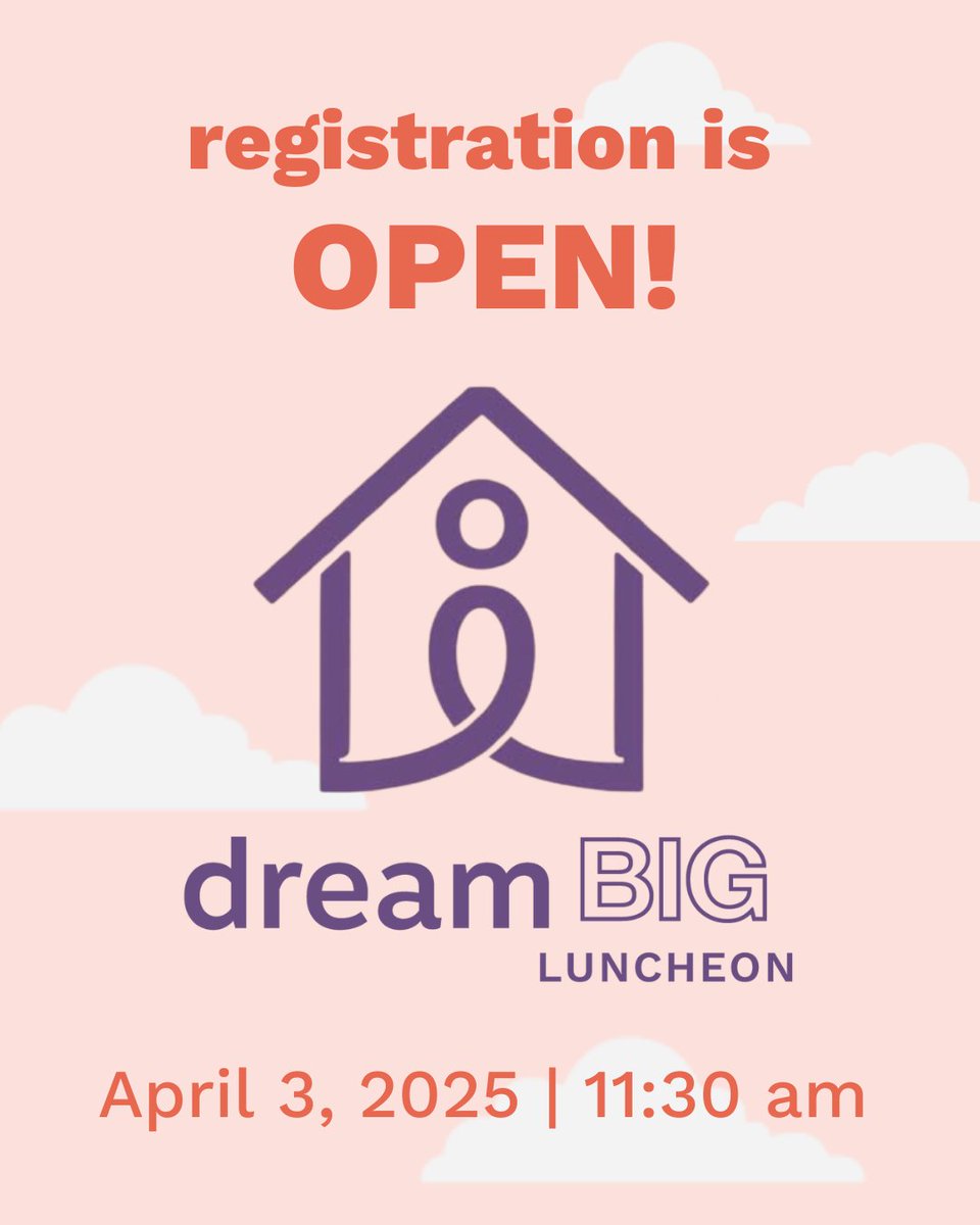Join us on April 3 at our annual #dreamBIG luncheon to learn how you can help families in our community find safe, stable housing! Be part of the movement to end family homelessness - register today: bit.ly/3EPzs1w