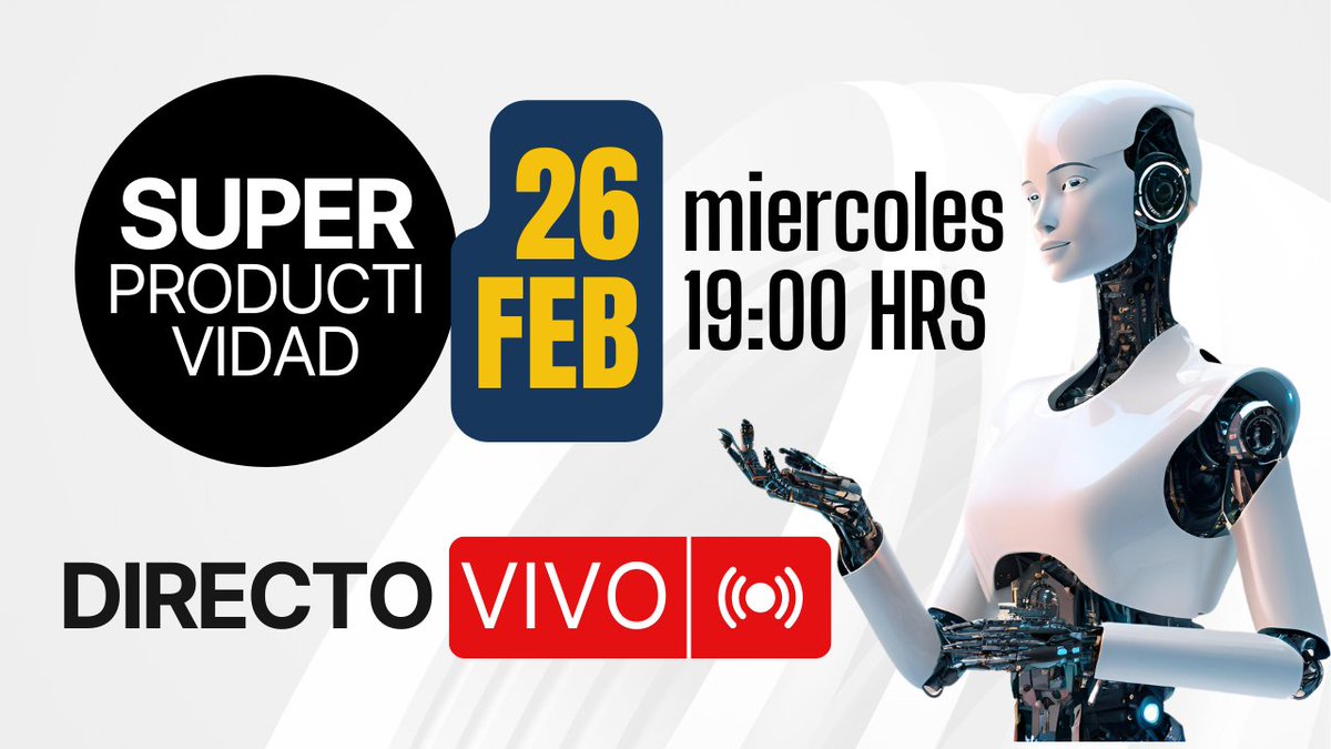 🤔¿Reemplazará la IA nuestro trabajo? 🤖
📌Te invito al 1er DIRECTO  este 26 de febrero a las 19:00 (hora de Bolivia🇧🇴), descubriremos:
✅ Conceptos básicos
✅ Casos de uso reales sobre cómo la IA está transformando nuestra rutina diaria
✅ ¿Nos reemplazará la IA? 
¡Te espero!!