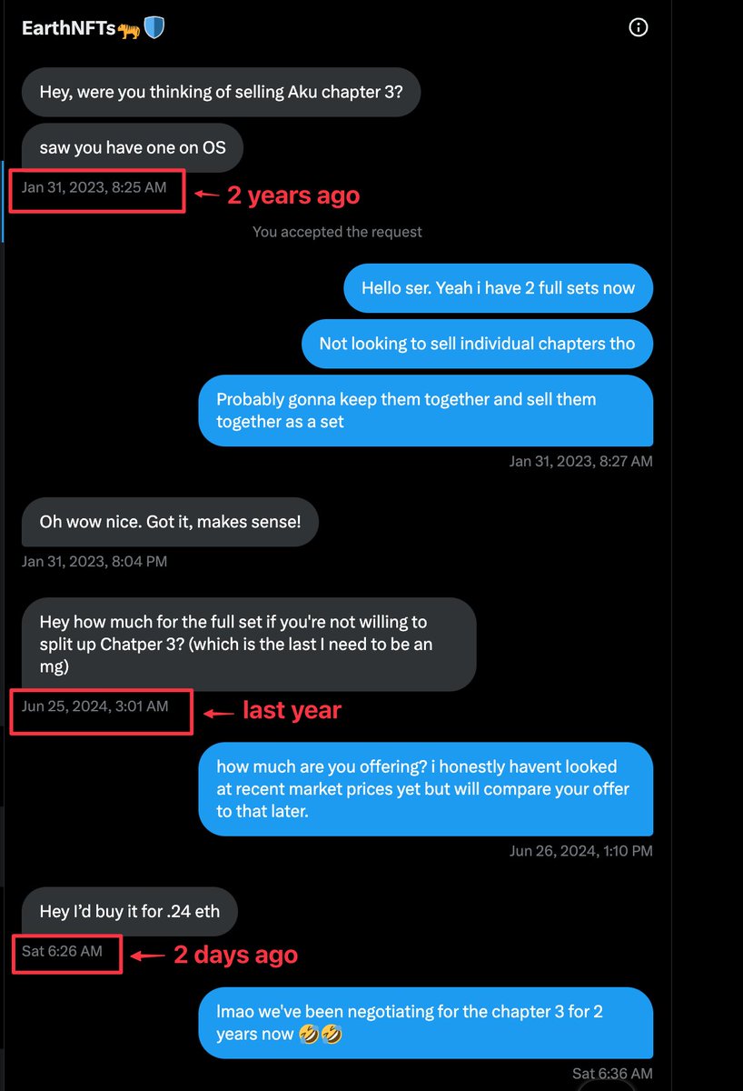 evantan (@evantan) on Twitter photo just a casual multiyear negotiation with <a href="/earthNFTs/">EarthNFTsπ
π‘οΈ</a> for <a href="/AkuDreams/">Aku π¨πΎβπ Akutars</a> NFTs lmao π€£ just a casual multiyear negotiation with <a href="/earthNFTs/">EarthNFTsπ
π‘οΈ</a> for <a href="/AkuDreams/">Aku π¨πΎβπ Akutars</a> NFTs lmao π€£