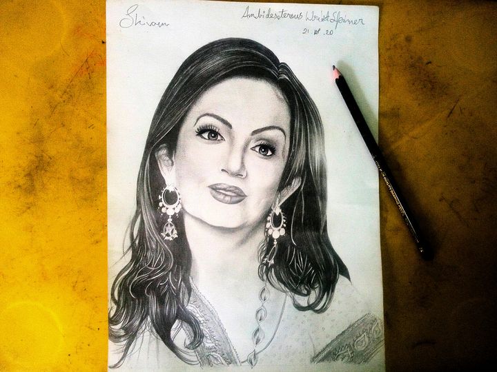 RahulVishuu123's tweet photo. Art of the Day: "Mrs NITA AMBANI". Buy at: https://t.co/8YTzSxCcLG https://t.co/z3gwPYY9wb