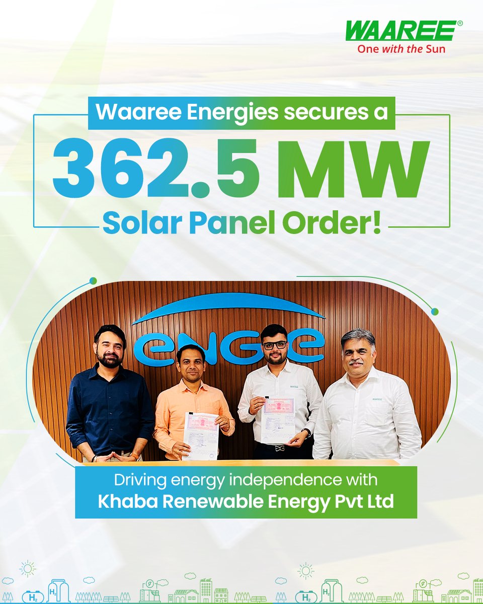 Another major milestone for Waaree! We’ve secured a 362.5 MW solar panel order from Khaba Renewable Energy Pvt Ltd, a subsidiary of Engie India. This order includes the supply of advanced 600Wp Elite BiN-08 N Type TopCon solar modules, designed to maximize energy efficiency.