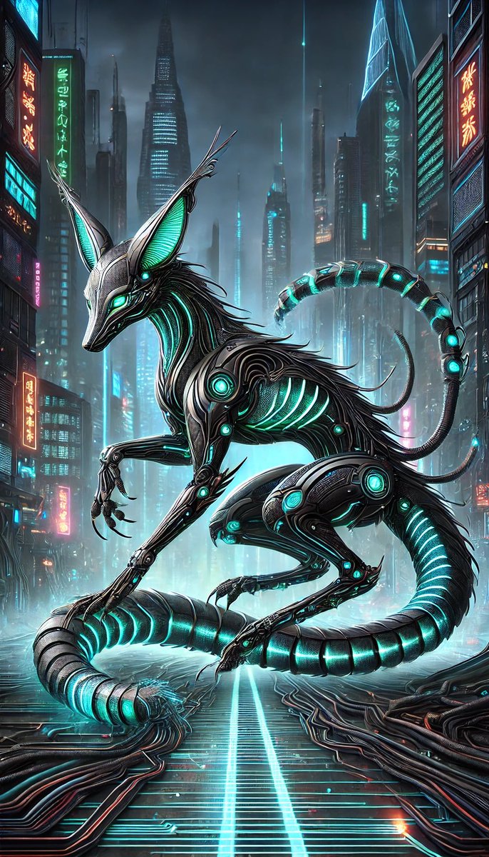AnimixUniverse's tweet photo. Futuristic hybrid of fox and Serpent🤖 https://t.co/RT94Xzh58u