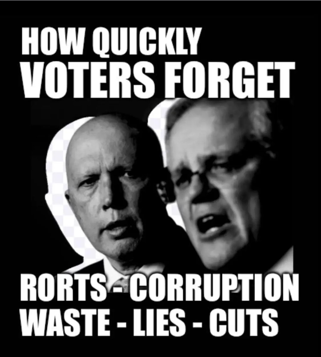 How quickly voters forget when we have a corrupt media brainwashing them.
This media are committing treason not telling voters the truth.
<a href="/smh/">The Sydney Morning Herald</a> <a href="/dailytelegraph/">The Daily Telegraph</a> <a href="/australian/">The Australian</a> <a href="/SkyNewsAust/">Sky News Australia</a> <a href="/theheraldsun/">Herald Sun</a> <a href="/couriermail/">The Courier-Mail</a> <a href="/9NewsAUS/">9News Australia</a> <a href="/7NewsAustralia/">7NEWS Australia</a> <a href="/sunriseon7/">Sunrise</a> <a href="/TheTodayShow/">The Today Show</a> <a href="/westaustralian/">The West Australian</a>