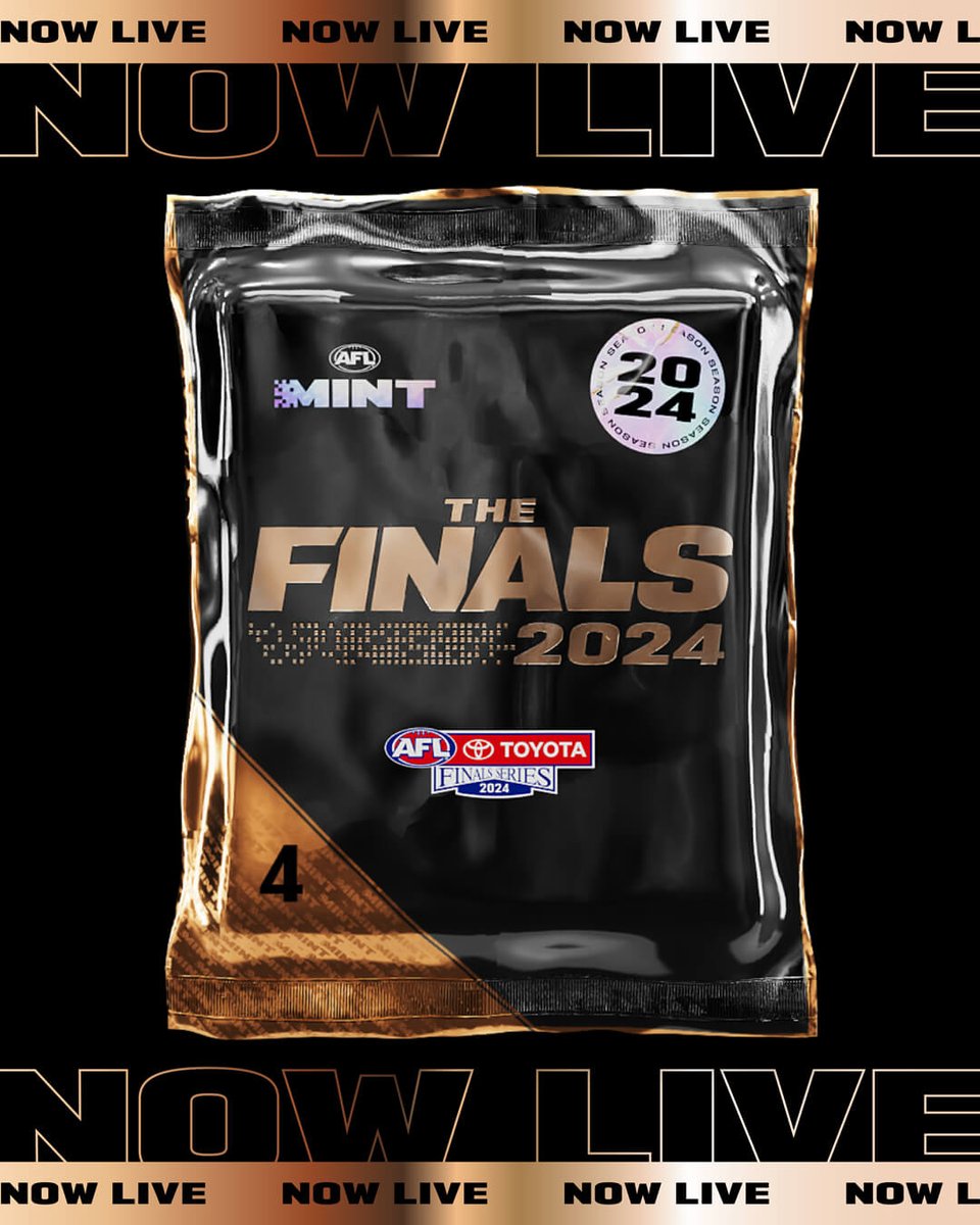 ⏳ Last Call for 2024 Drops! ⏳

All existing 2024 AFL Mint drops close this Thursday! Secure your packs to lock in:

🏆 Premiership Cup Collectibles - AFL and AFLW
🎁 Champs 2024 pack prizes
🔥 Legacies collectors—complete the full set &amp; unlock 4 Mint Rewards!

#AFL #AFLMint
⬇️