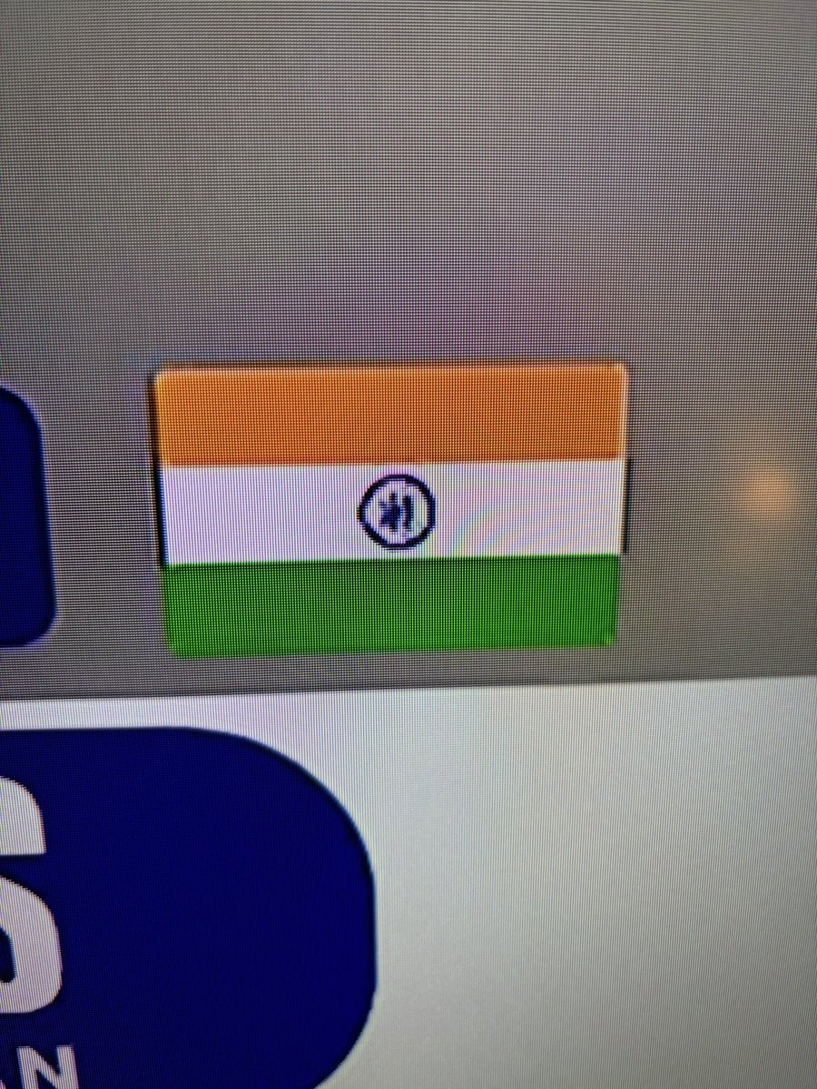 iamdjna's tweet photo. @JioHotstar during ind vs pak match , found the indian flag different. Correct me if i am wrong?? The ashoka chakra looks like something else. 
#indianflag #indvspak #jiohotstar https://t.co/8YfheMhPjl