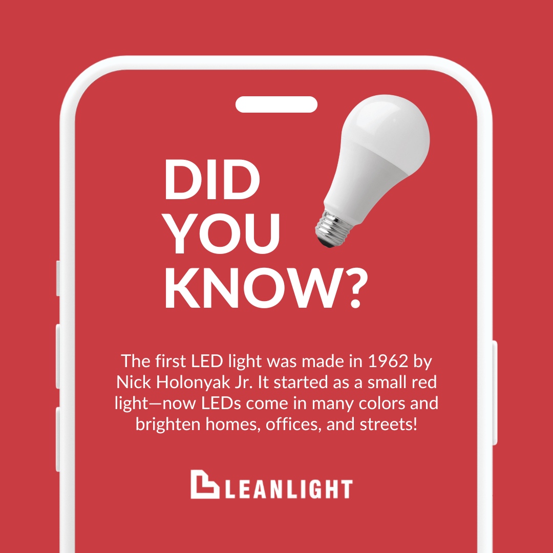 lean_light's tweet photo. In 1962, Nick Holonyak Jr. invented the first LED. 

It was just red, but today LEDs shine in many colors, last longer, and use less energy. They light up homes, offices, streets, and even TVs! 

Upgrade to modern LEDs today! 🌟 

#FunFact #LEDHistory #BetterLighting #SmartLig... https://t.co/7EWXtHsXX7