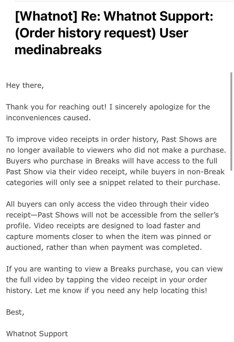 MedinaBreaks's tweet photo. Update from @Whatnot support for viewing breaks read below! #sportscards #cardbreaks #tradingcards #sportscards #thehobby #wrestlingcards #tcg #whatnotapp https://t.co/VPY1EH2lgQ