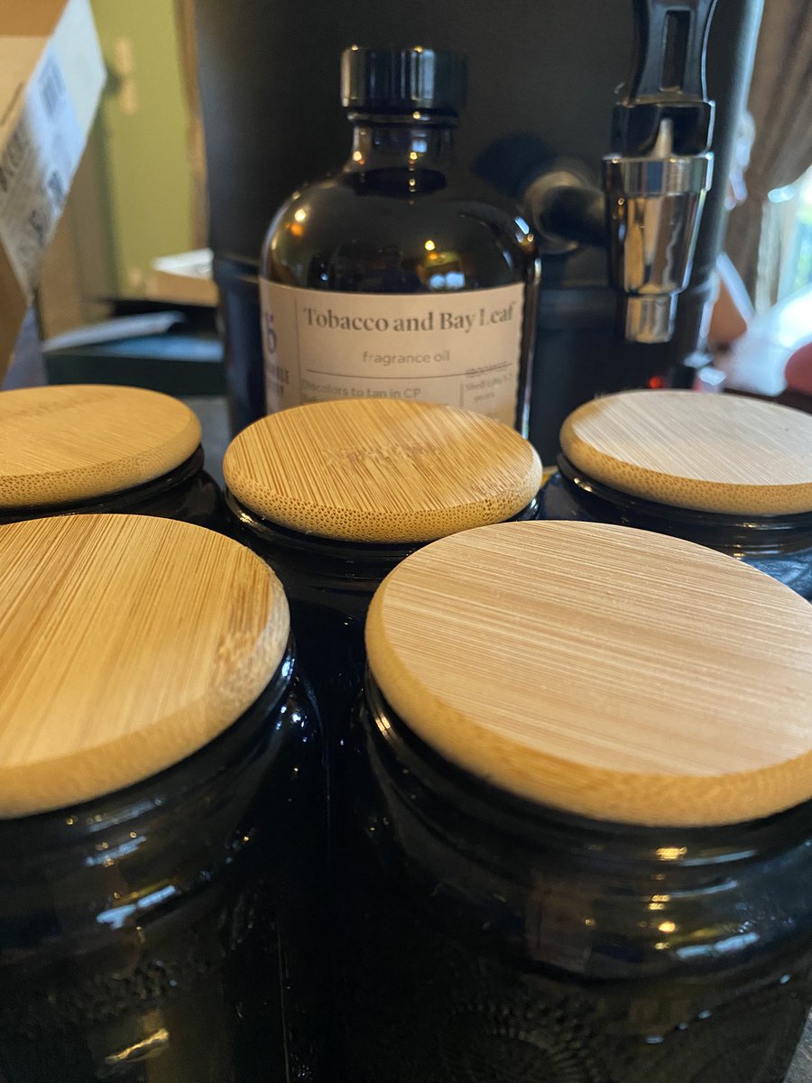 Just made some 8oz  “Tobacco and Bay” Luxury Soy Candles with wood wicks for that nice crackling sound.
They look and Smell Amazing!
These unfortunately will not be in our shop; they will be for a farmers market that’s coming up.