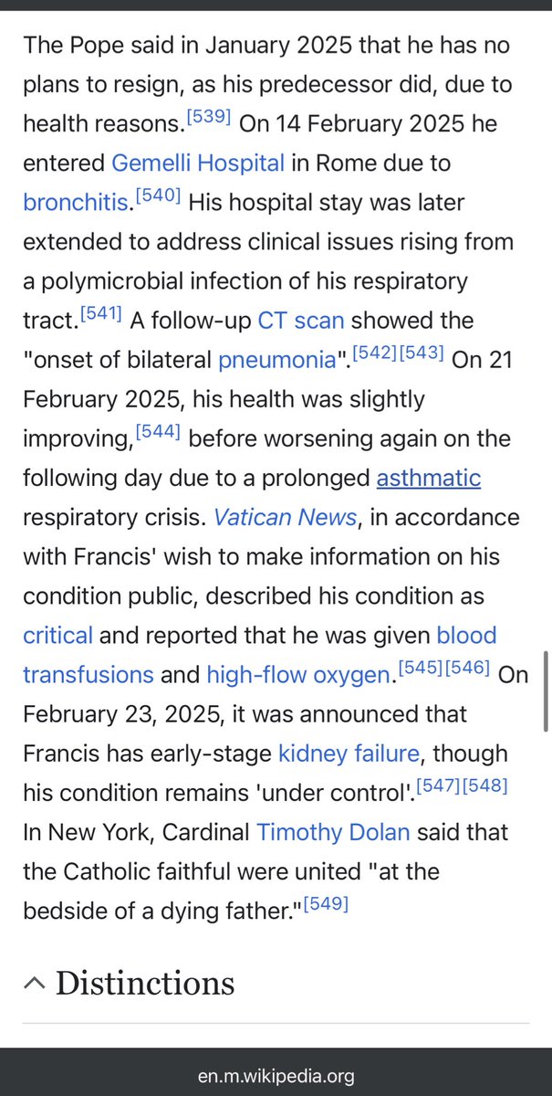 Don’t hate the messenger 

“it was announced that Francis has early-stage kidney failure, though his condition remains 'under control'.[547][548]In New York, Cardinal Timothy Dolan said that the Catholic faithful were united "at the bedside of a dying father."