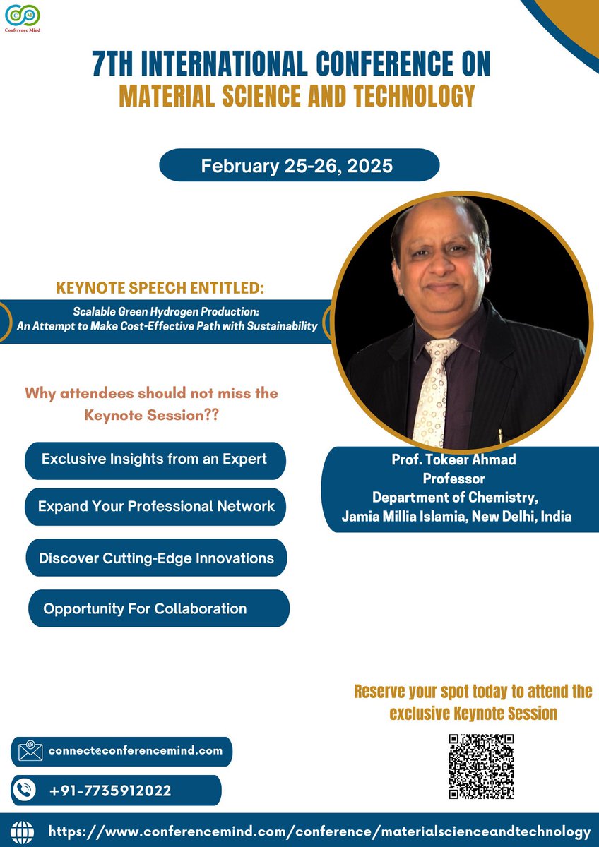 Prof. Tokeer Ahmad (@ahmadtokeer) on Twitter photo Letās meet online in an event- 7th International Conference on Material Science and Technology organized by <a href="/ConferenceMind/">Conference Mind</a> to speak on āScalable Green Hydrogen Production: An Attempt to Make Cost Effective Path with Sustainabilityā.
#GreenEnergy
<a href="/jmiu_official/">Jamia Millia Islamia (NAAC A++ Grade Central Univ)</a> <a href="/LabCatalysis/">Nano Catalysis Lab</a> Letās meet online in an event- 7th International Conference on Material Science and Technology organized by <a href="/ConferenceMind/">Conference Mind</a> to speak on āScalable Green Hydrogen Production: An Attempt to Make Cost Effective Path with Sustainabilityā.
#GreenEnergy
<a href="/jmiu_official/">Jamia Millia Islamia (NAAC A++ Grade Central Univ)</a> <a href="/LabCatalysis/">Nano Catalysis Lab</a>