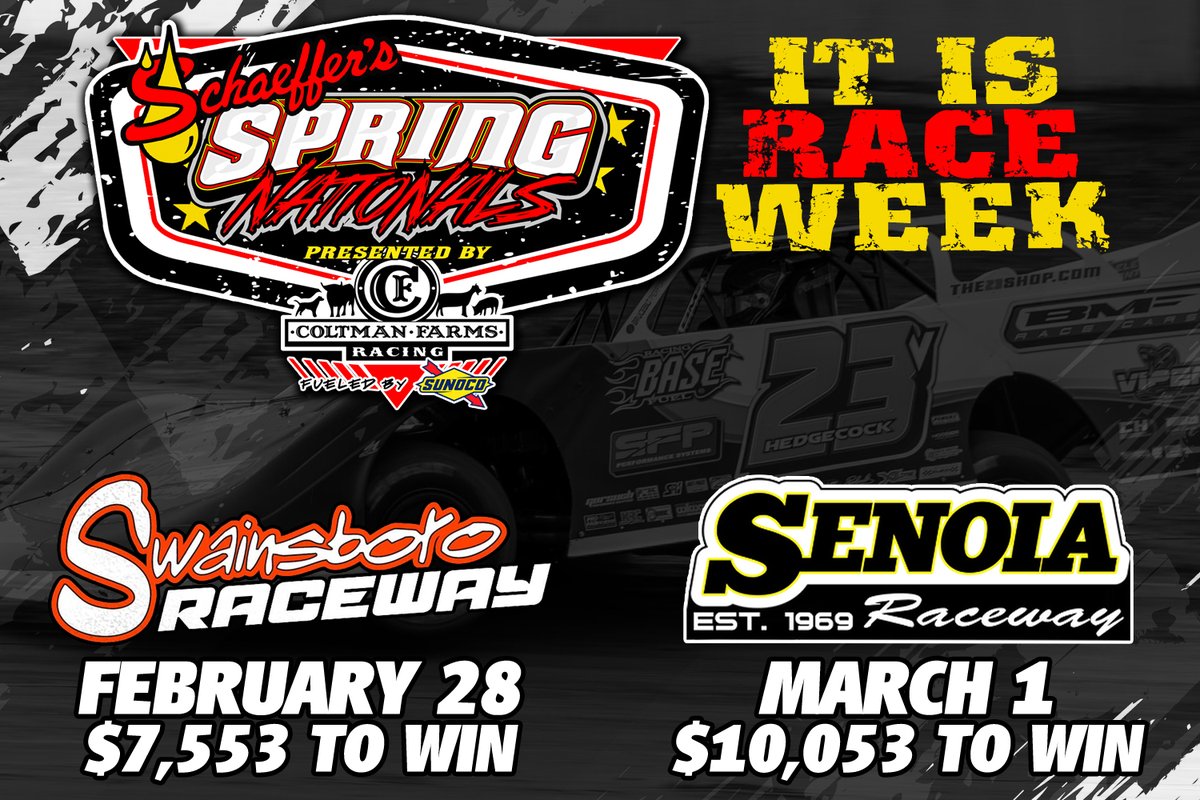 Southern Nationals Series (@sonationals) on Twitter photo For the first time in 2025... IT IS RACE WEEK! The <a href="/SchaefferOil/">Schaeffer Oil</a> Spring Nationals tour will kick off the '25 campaign in the Peach State this weekend in a pair of big shows at Swainsboro Raceway and <a href="/SenoiaR/">Senoia Raceway</a>. We hope you'll join us - the weather forecast looks great!!! 🏁 For the first time in 2025... IT IS RACE WEEK! The <a href="/SchaefferOil/">Schaeffer Oil</a> Spring Nationals tour will kick off the '25 campaign in the Peach State this weekend in a pair of big shows at Swainsboro Raceway and <a href="/SenoiaR/">Senoia Raceway</a>. We hope you'll join us - the weather forecast looks great!!! 🏁