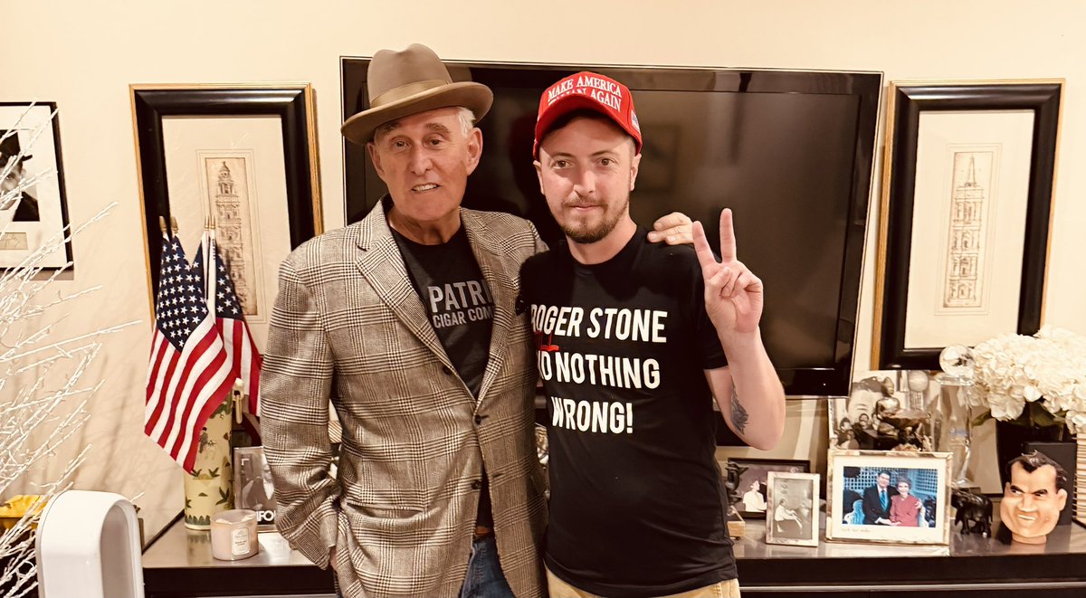 JacobEngels's tweet photo. Commies and Trump haters beware… @RogerJStoneJr & Jacob Engels are back in business! #MAGA #MakeAmericaItalianAgain https://t.co/x11j9LHywr