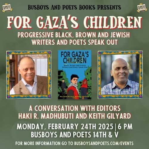 thirdworldpress's tweet image. Tomorrow, join Dr. Haki Madhubuti and Dr. Keith Gilyard @busboysandpoets to
celebrate the launch of their latest title, “For Gaza’s Children: Black Brown and Jewish Writers and Poets Speak Out.”