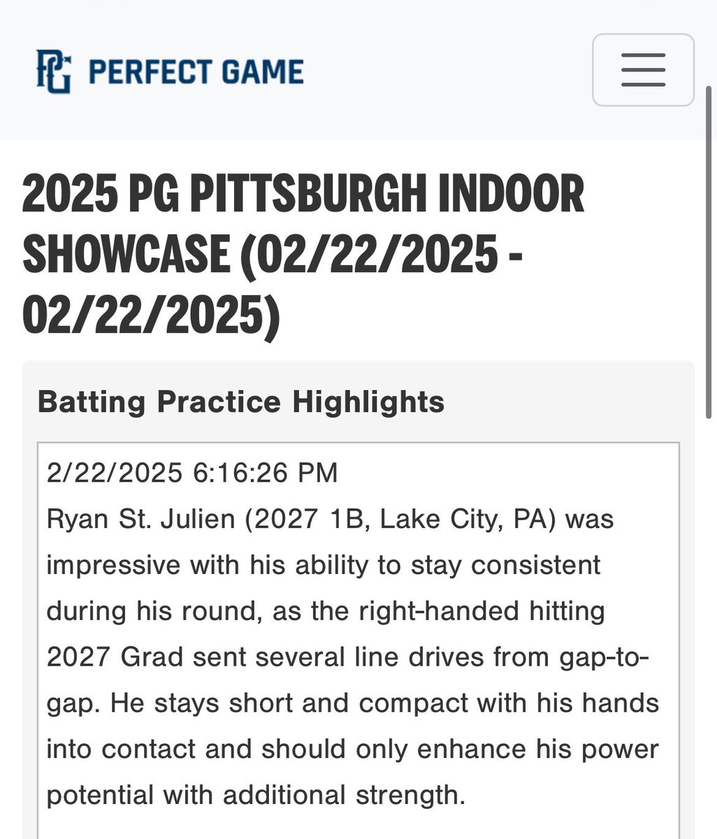 My batting practice highlights from the Perfect Game Pittsburgh Indoor Showcase.