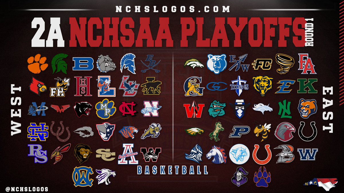The 24-25 <a href="/NCHSAA/">NCHSAA</a> Men's Basketball Playoff Brackets have been set☑️

Here are logos for all of the 2⃣A Teams that made the cut🏀

Who has what it takes to make it to round 2 on Friday?🏆

nchslogos.com

#NCHSLogos