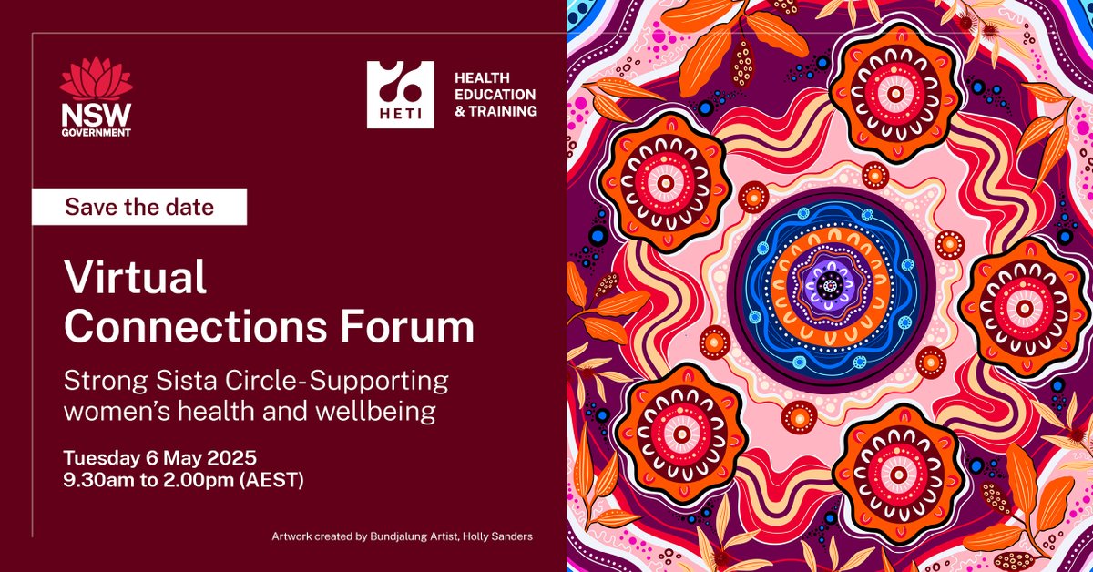 SAVE THE DATE: Virtual Connections Forum on 6 May 2025, exploring the theme 'Strong Sista Circle – Supporting Women’s Health and Wellbeing'. 

Discover collaborative approaches to Aboriginal women’s health from preconception to pregnancy and beyond. 

Find out more: