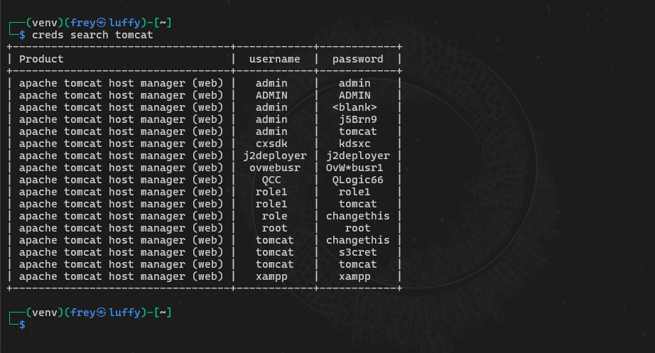 Fr6ey's tweet photo. search for default passwords ! 
pip3 install defaultcreds-cheat-sheet https://t.co/DWcSqnEEYz
