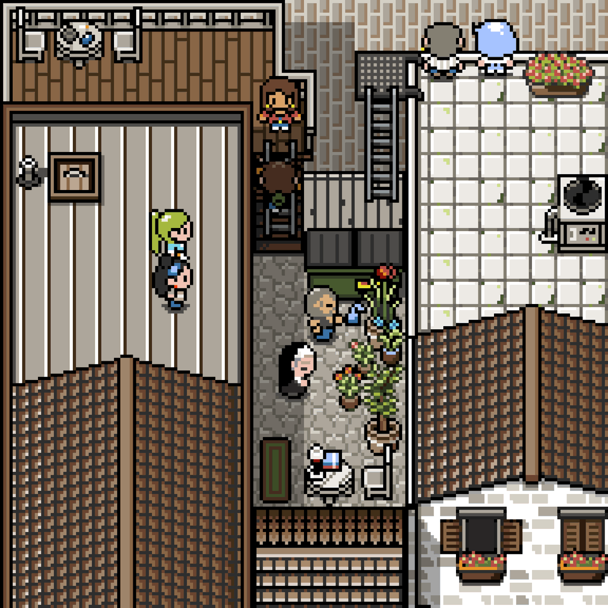LoamBrownGames's tweet photo. This is the alley behind the bar. Its exclusively for cool kids and renegades, so you better not try to sneak in through one of the many enticing ladders leading into it! Unless of course, you are a cool kid or renegade 😏 Happy Sunday ya'll!

#pixelartist #indiedev #gameboy #alley