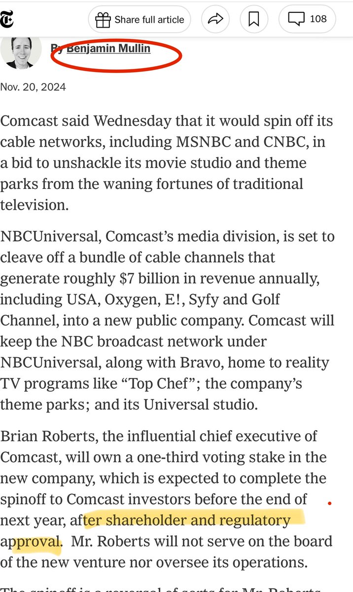 michaelharriot's tweet photo. Weird how the Times didn’t feel the need to note that all this happened after Trump’s FCC chair notified Comcast that the company was under investigation for “promoting DEI” as they were trying to spin off MSNBC 

To be fair, maybe the writer didn’t know all this 

Oh, wait… https://t.co/pChB9gDXLz
