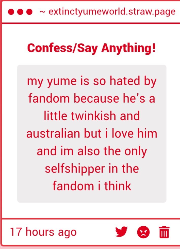 OOOHHH you're kinda cooked on this one... /silly 😭  Everyone hates your f/o and you're the only yumeshipper??? You're out of the norm and thats BADASS!!! -🌽