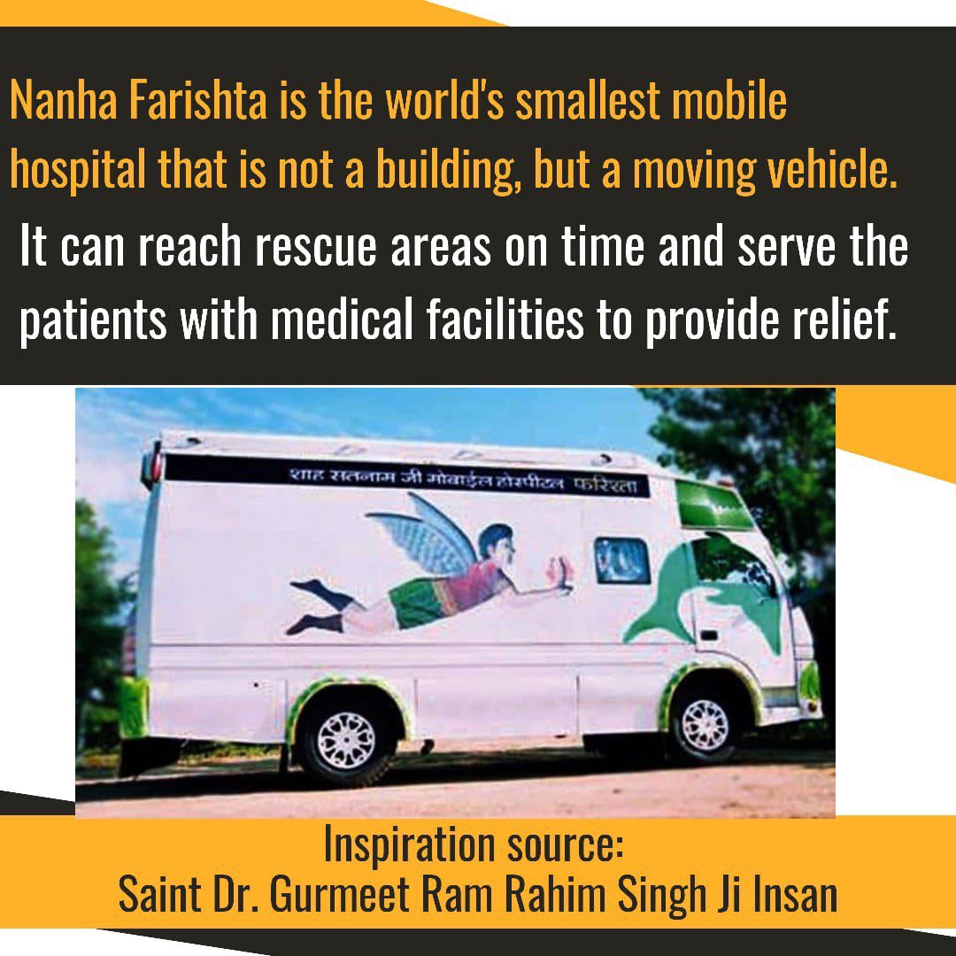 gaurav_kat96239's tweet photo. #नन्हा_फरिश्ता is the smallest hospital in a moving vehicle that can reach any rural or remote areas to treat patients. It has all necessary medical facilities like labor room, ICU, dialysis etc. to treat needy patients. It is designed by Saint Ram Rahim Ji for the welfare work. https://t.co/Uo4tIdUgq2
