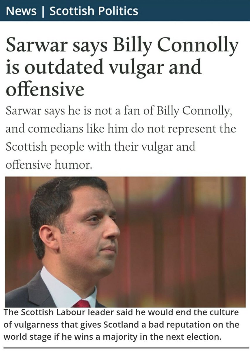 Womban1972's tweet photo. @AnusSarwar_ . Billy Connolly is a Scottish hero. He is part of Scottish culture, and always will be.  As if @Keir_Starmer hadnt damaged the Labour Party in Scotland enough. You’ve just killed it - dead. https://t.co/8BExRIytkB