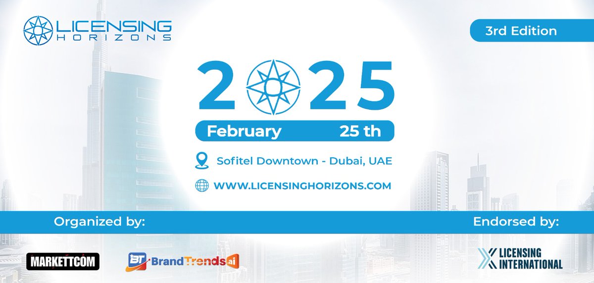 Licensing Horizons 2025 is here! Join us on February 25, 2025, at Sofitel Downtown Dubai for a remarkable event focused on the future of licensing. Don't miss out! Details: wix.to/6aVXbY4 #LicensingHorizons2025 #DubaiEvents #Networking
