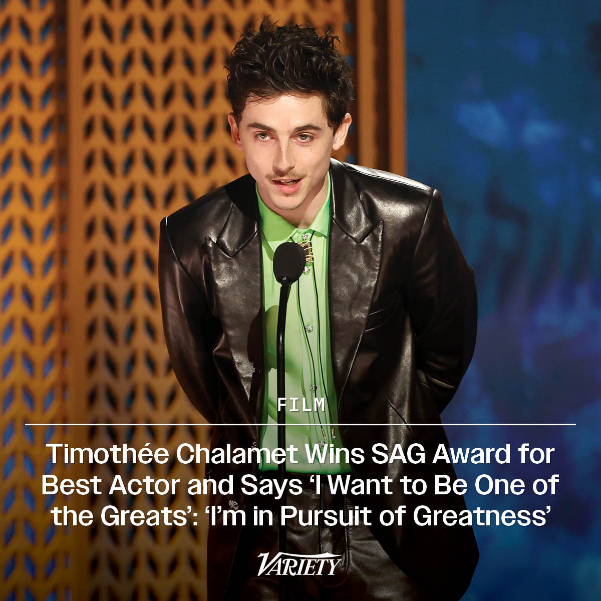 Timothée Chalamet after winning the #SAGAward for Male Actor in a Leading Role: "I know we’re in a subjective business, but the truth is, I’m really in pursuit of greatness. I know people don’t usually talk like that, but I want to be one of the greats. I’m inspired by the