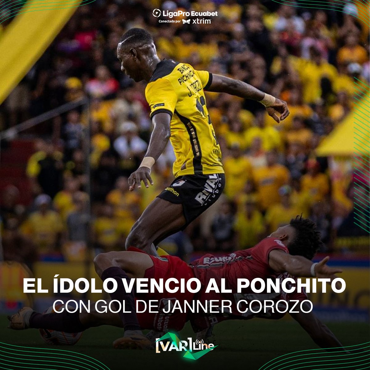 VARLINE_EC's tweet photo. El ídolo le ganó al "Ponchito" por la mínima. 🟡⚫️
Los dirigidos por Segundo Alejandro Castillo, en la segunda mitad logró superar en los minutos finales la defensa de Mushuc Runa, asegurando una victoria por 1-0.
#VARline #LigaProEcuabetConectadaPorXtrim
#FutbolEC https://t.co/l7vUL7IbkU