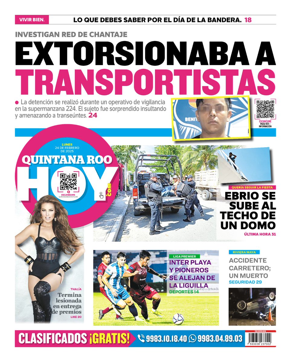 ¡Buenos días! ☕
📰 PORTADA
🗓 24 de febrero de 2025
🔴 Evalúan jornada de 40 horas
🔗 quintanaroohoy.com
