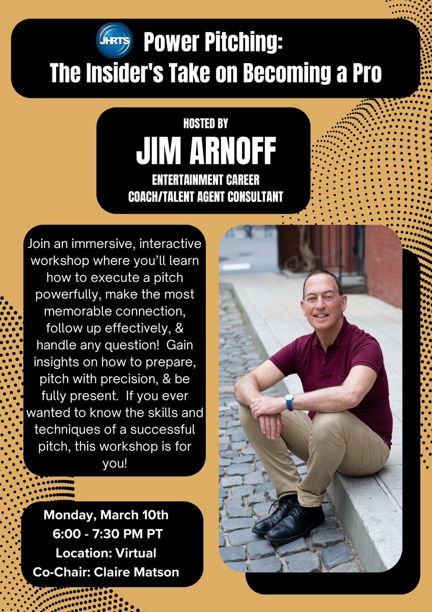 Join us March 10th for a workshop about the anatomy of a pitch, whether you're at a networking event or pitching for a production company. Ask yourself, what makes a truly successful pitch of your projects or services? Come prepared with questions!

RSVP: hrts.org/eventsmodule/#…