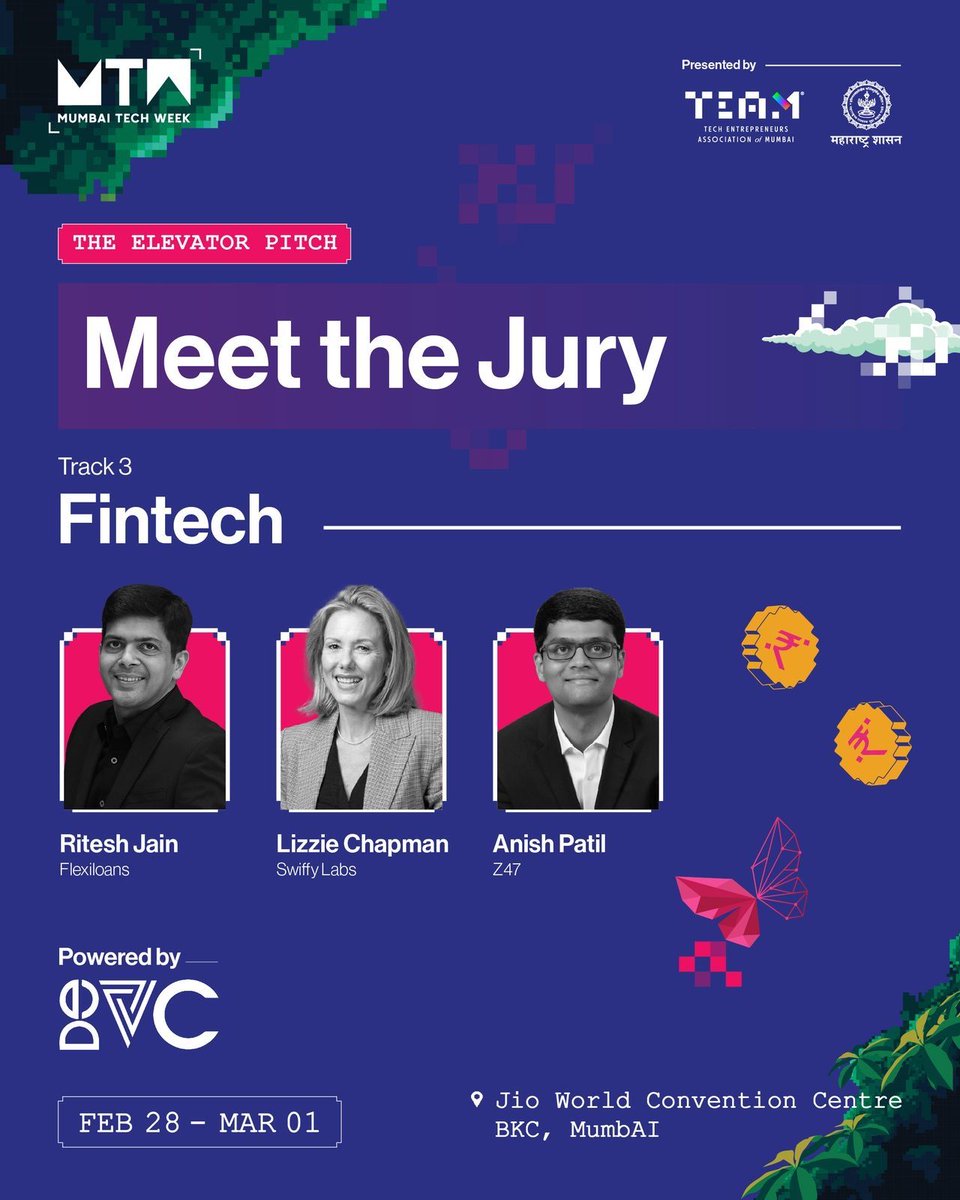We’re excited to unveil the Jury for the ‘Elevator Pitch’ session at Mumbai Tech Week 2025 👀

The jury members are ⤵️

(1) Consumer Tech &amp; B2B — Sameer Pittalwala, Yash Dholakia and Mohit Sadaani