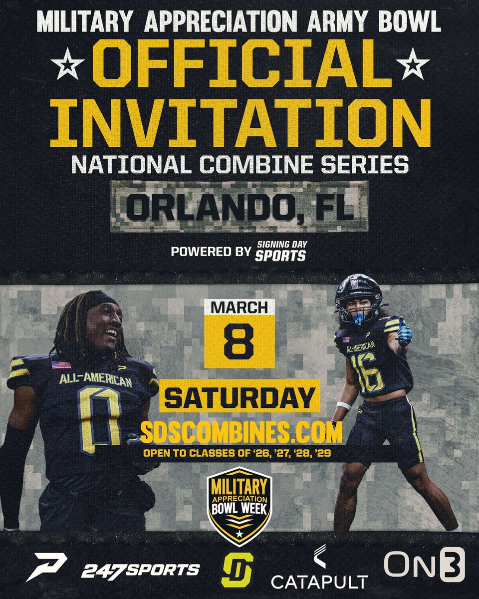 Thank you <a href="/JJKilgore_SDS/">JJ Kilgore</a> for the invitation to the Military Appreciation Army Bowl combine. I am excited to go out there and show my talent!
<a href="/D2Dperformance/">Mike Smith</a> <a href="/ahspatfootball/">American Heritage Football</a>