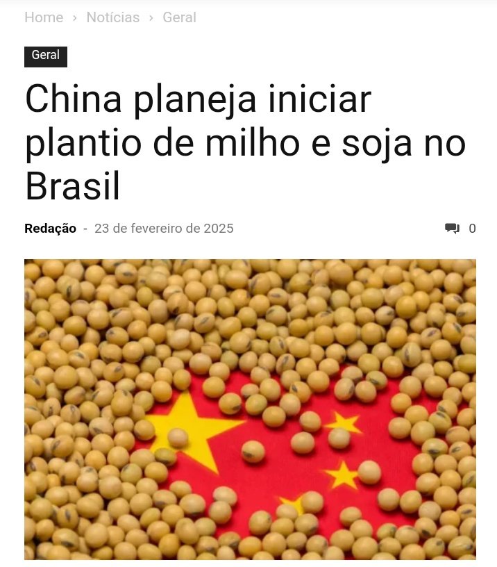Os entreguista DESTROEM o Plano Safra no Brasil para China tornar-se a dona do pedaço.

Explicado o boicote ao AGRO. Cadê o congresso?